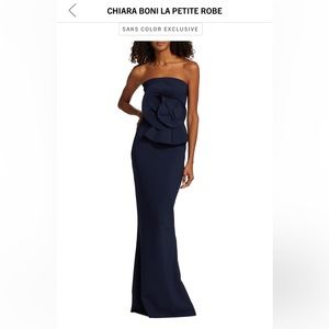 Chiara Boni La Petite Robe Hebe Strapless Ruffle Gown Size 6 Navy Blue